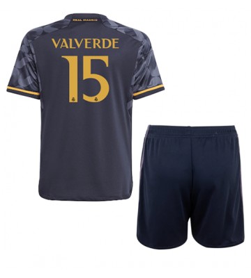 Real Madrid Federico Valverde #15 Bortaställ Barn 2023-24 Kortärmad (+ Korta byxor)